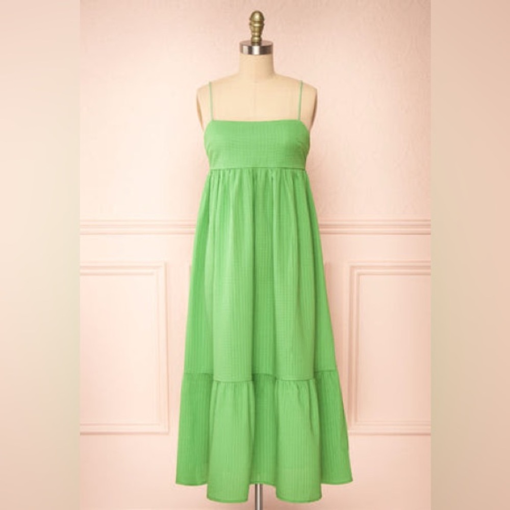 Gilli Green Waffle Weave Babydoll midi dress